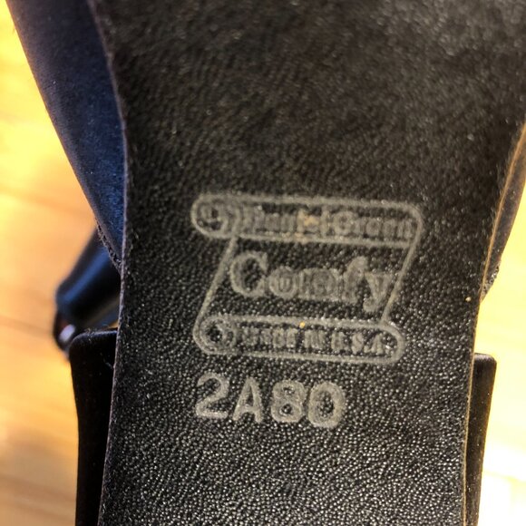 Vintage sz 9 Black Satin Pink Lined Bedroom Slippers Boudoir Pinup Glamour Glam - Picture 7 of 7